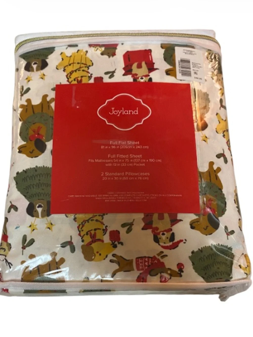 Joyland Microfiber Full Sheet Set - Festive Dog Print NWT